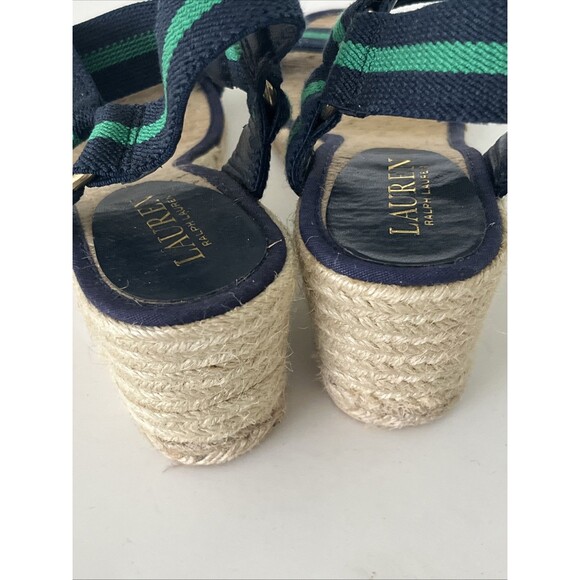 New Ralph Lauren Wedge Sandal Womens Green Blue Ilene Espadrille Ankle Strap 6B - Picture 9 of 9